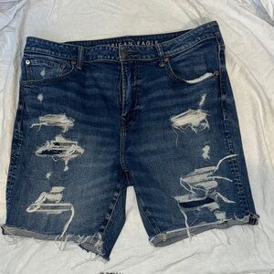 American Eagle Outfitters Men's Dark Blue Distressed Slim Jeans